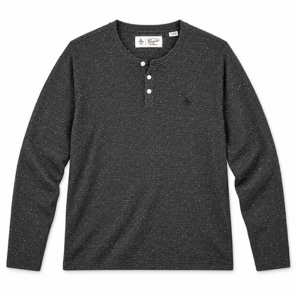 Original Penguin Men's XL Black Speckled Henley Long Sleeve Cotton Blend Shirt